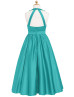 Halter Neck Green Satin Cutout Back Junior Bridesmaid Dress